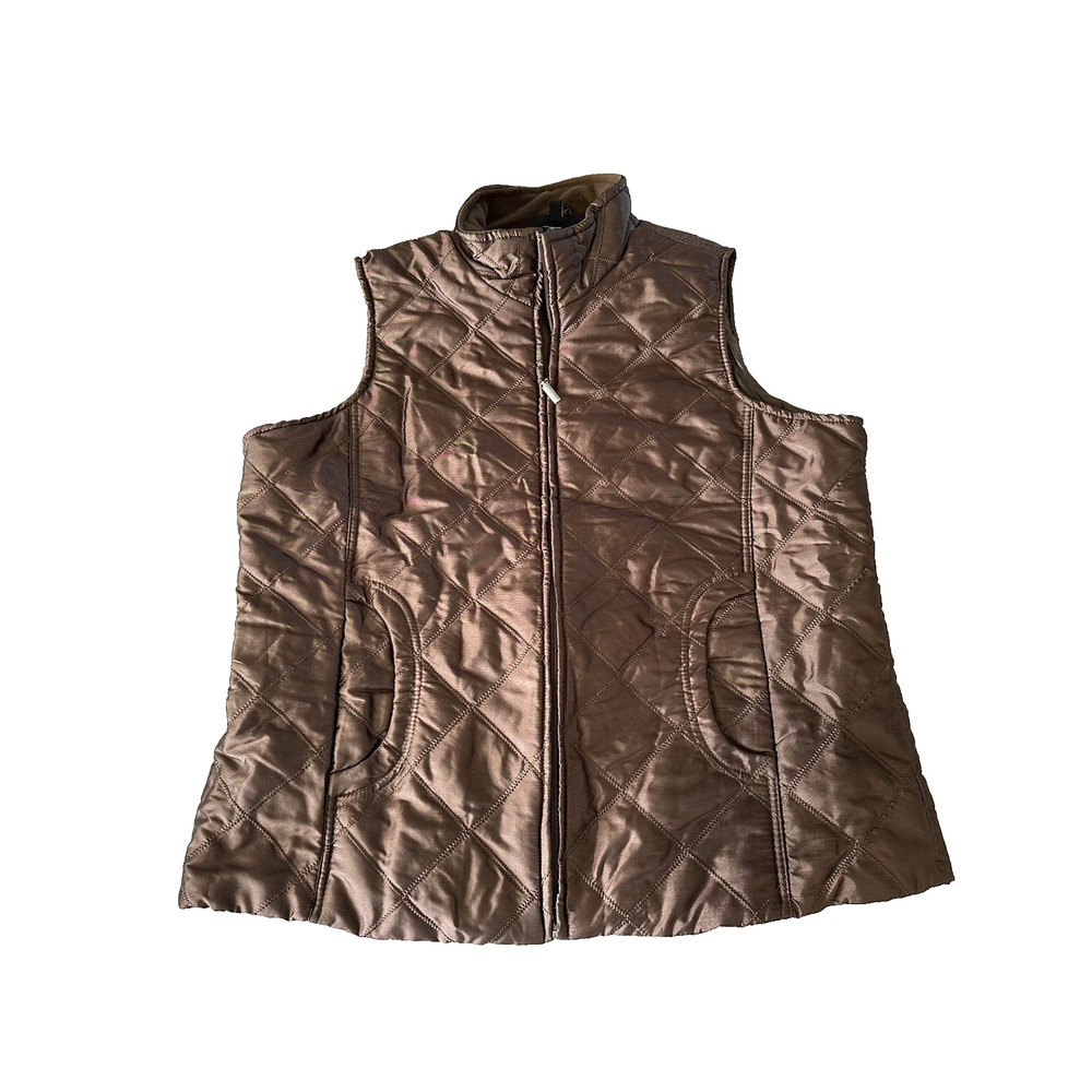 Jane Ashley Puffer Vest Jacket Rust Brown Size XL Full Zip Quilted